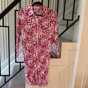 Women's Pink Leaf-Print Shirt Dress